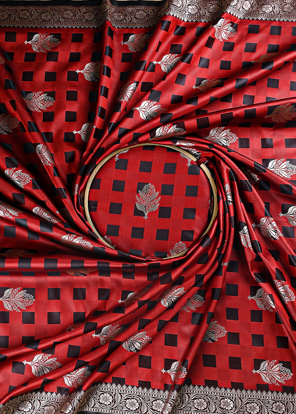 Maroon Banarasi Brocade Fabric With All Over Thread And Zari Handloom 21356