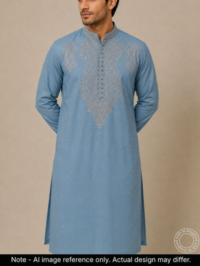 The Kohinoor - Unstitched Blue Kurta Fabric For Men 21360
