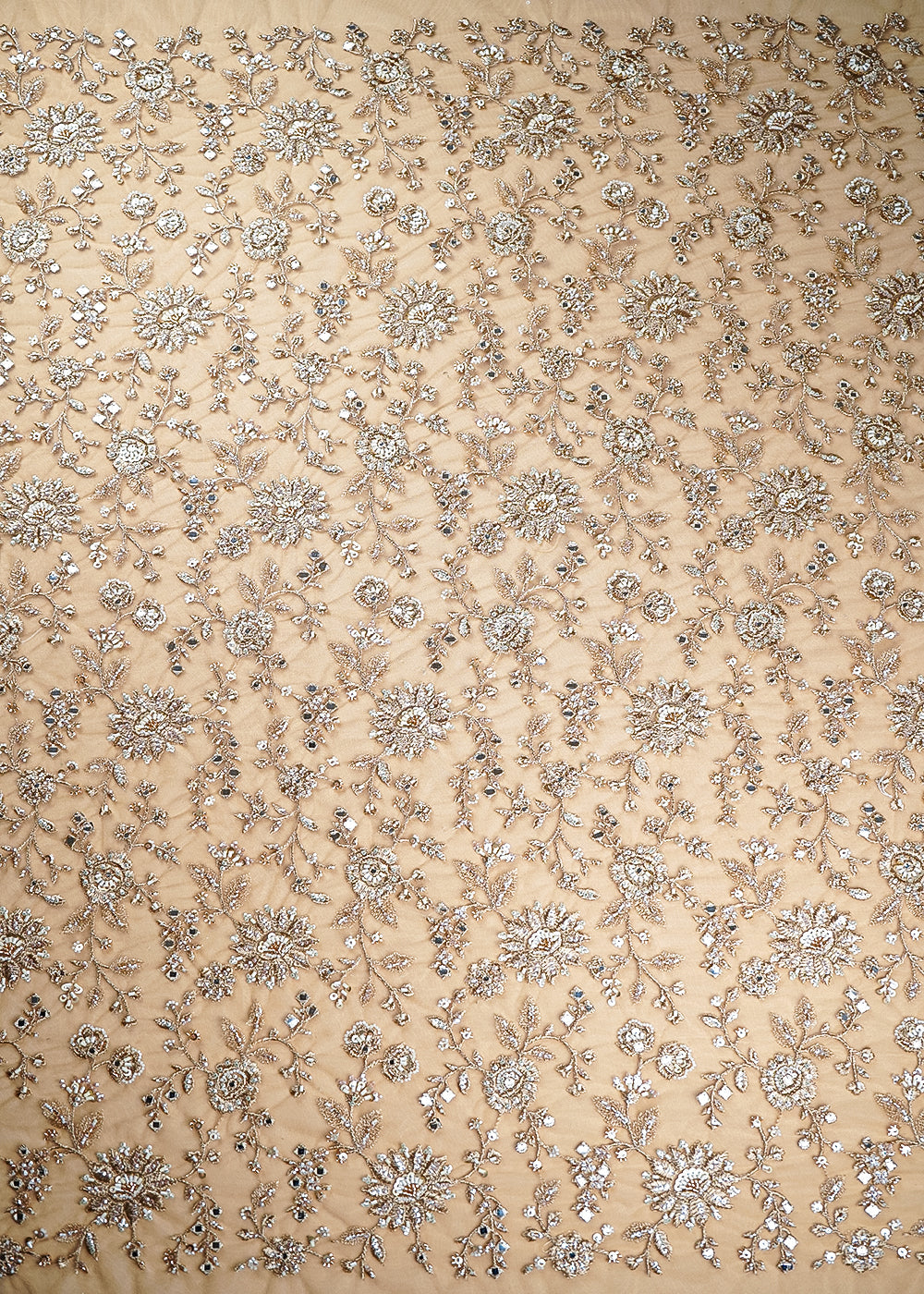 Golden Imported Net Fabric With All Over Zari, Katdana, Bead And Sequins Work 21370