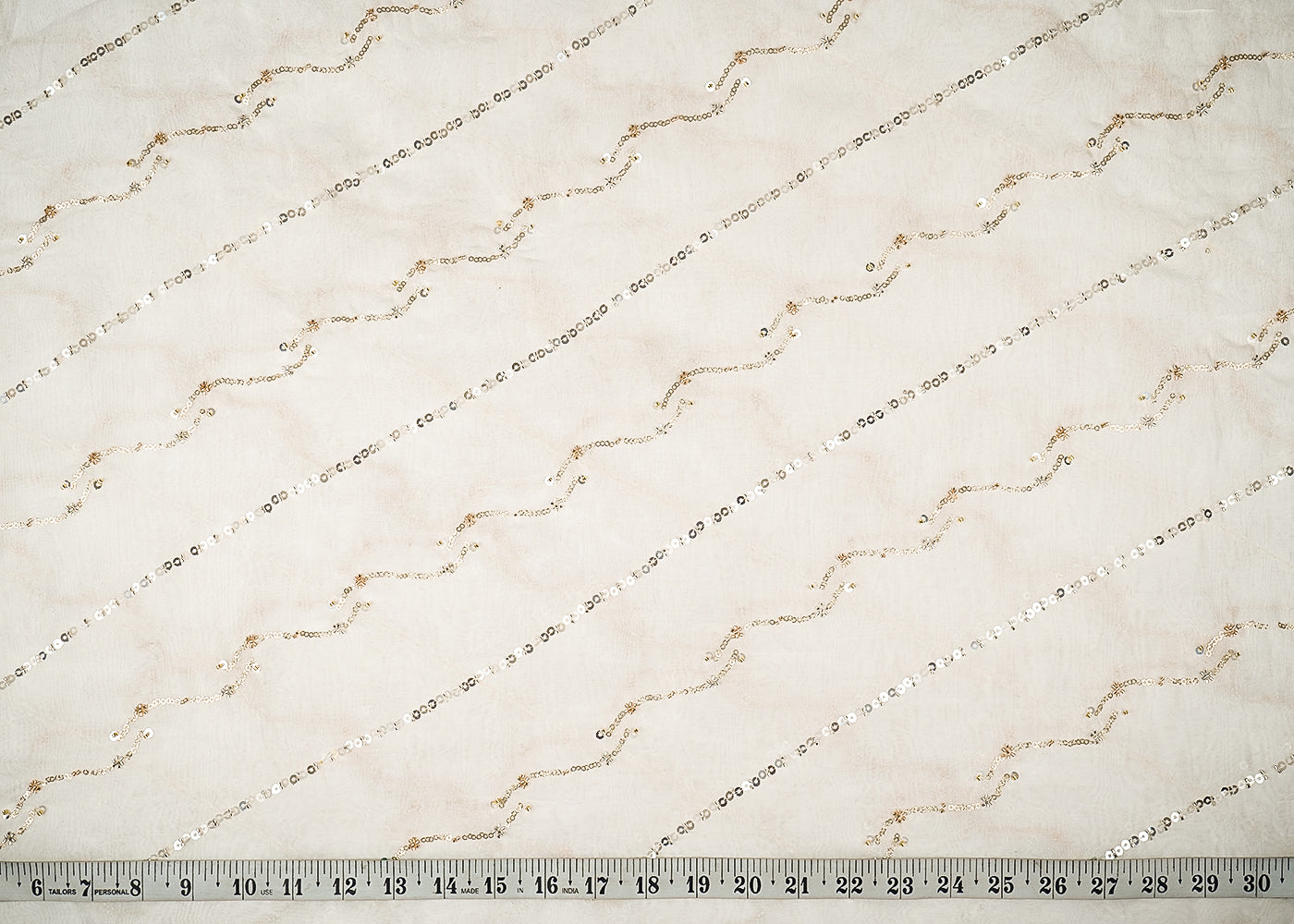 The Noor - White Dyeable Organza Fabric With All Over Sequins And Bead Work | 21393