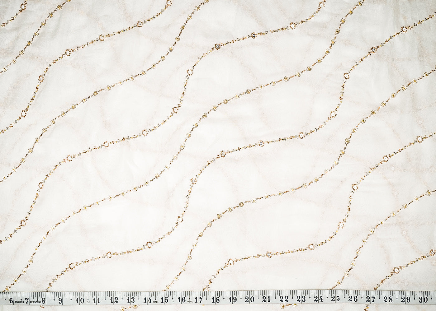 The Noor - White Dyeable Organza Fabric With All Over Sequins And Bead Work | 21394