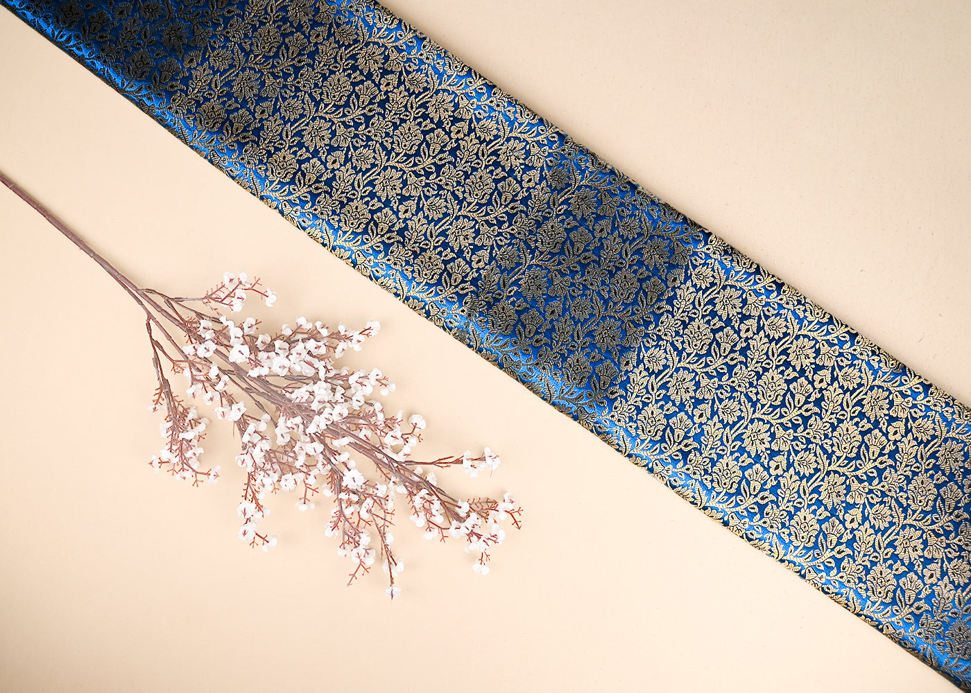 Blue-Banarasi-Brocade-Fabric-With-All-Over-Golden-Zari-Handloom-21403