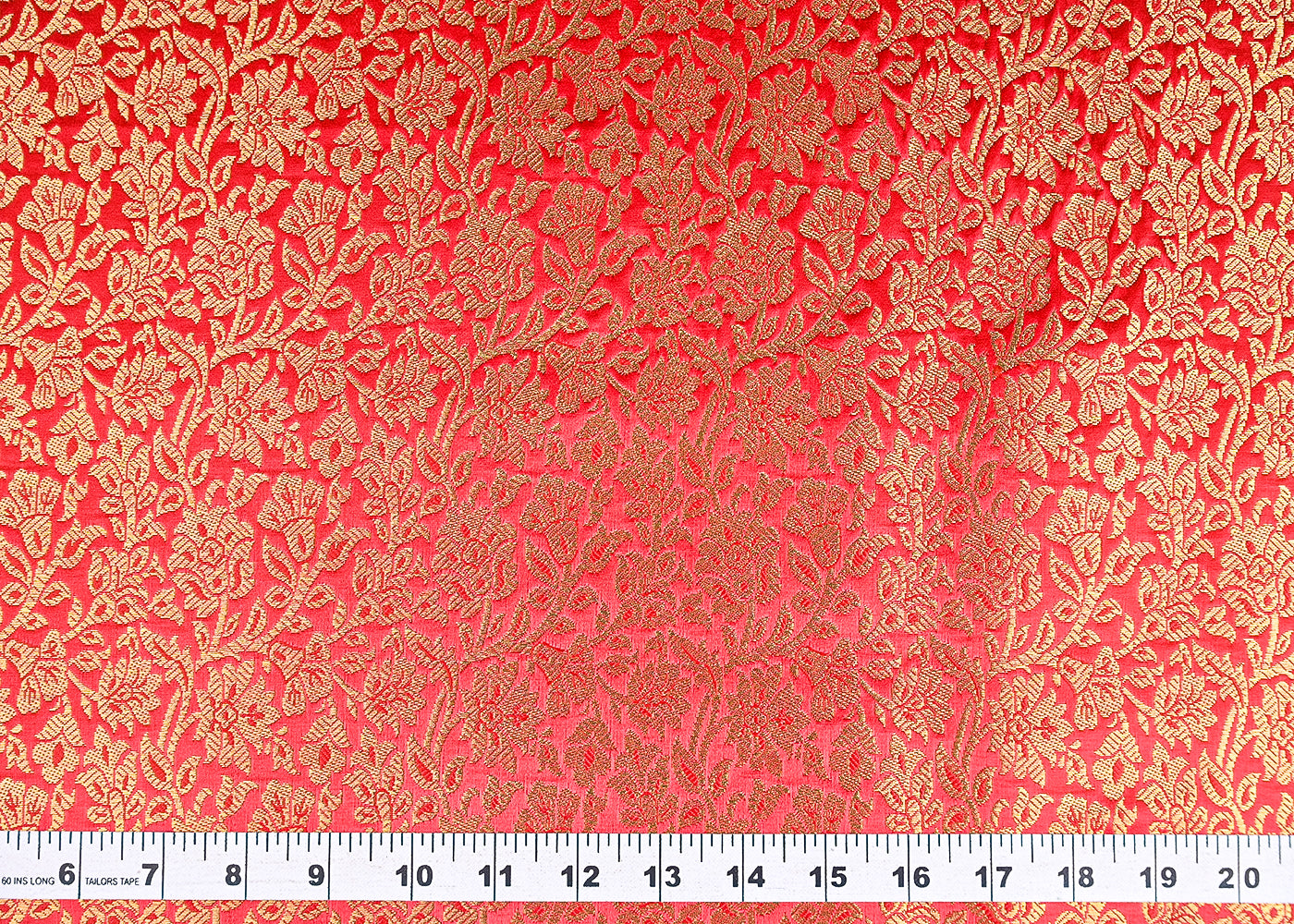 Red-Banarasi-Brocade-Fabric-With-All-Over-Golden-Zari-Handloom-21405-measurement-view