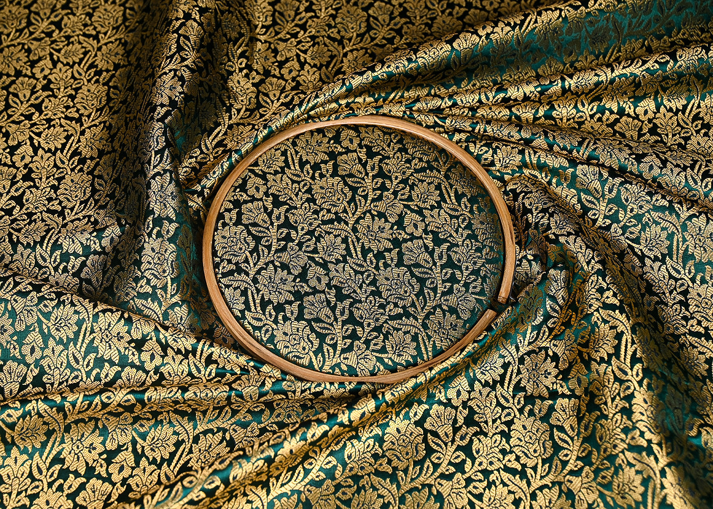 Bottle-Green-Banarasi-Brocade-Fabric-With-All-Over-Golden-Zari-Handloom-21406-close-view
