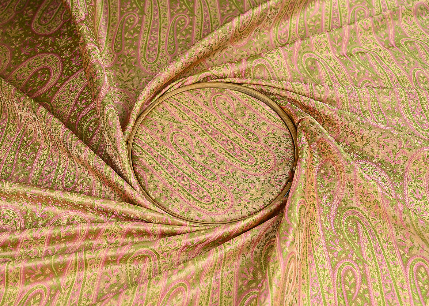 Cream Banarasi Brocade Fabric With All Over Thread And Zari Handloom 21419