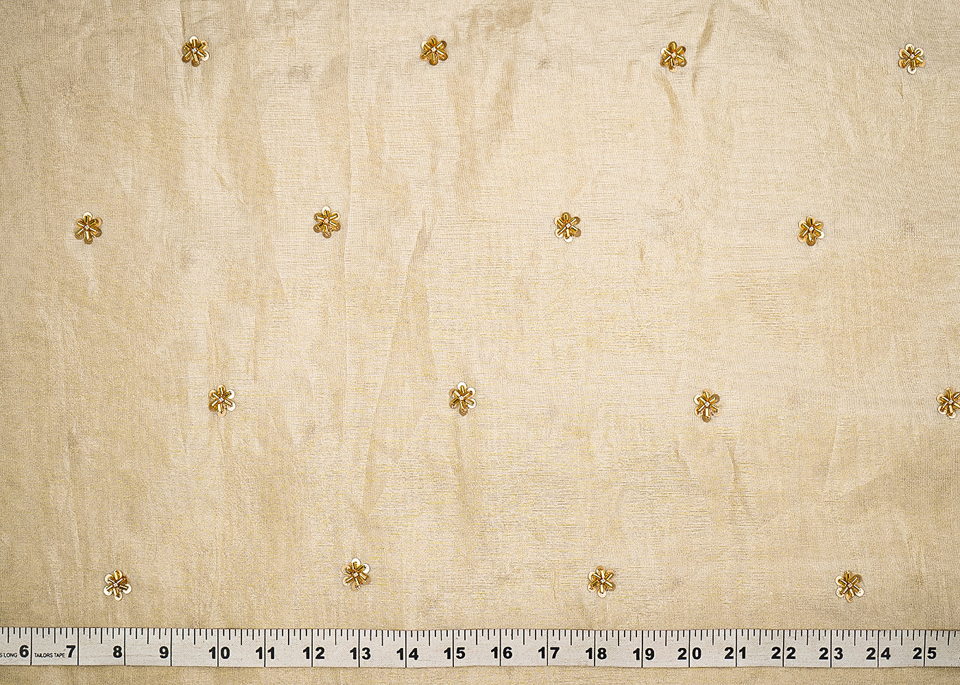 Golden Dyeable Tissue Fabric With All Over Buti Of Sequins, Katdana And Bead Work 21440-measurement-view