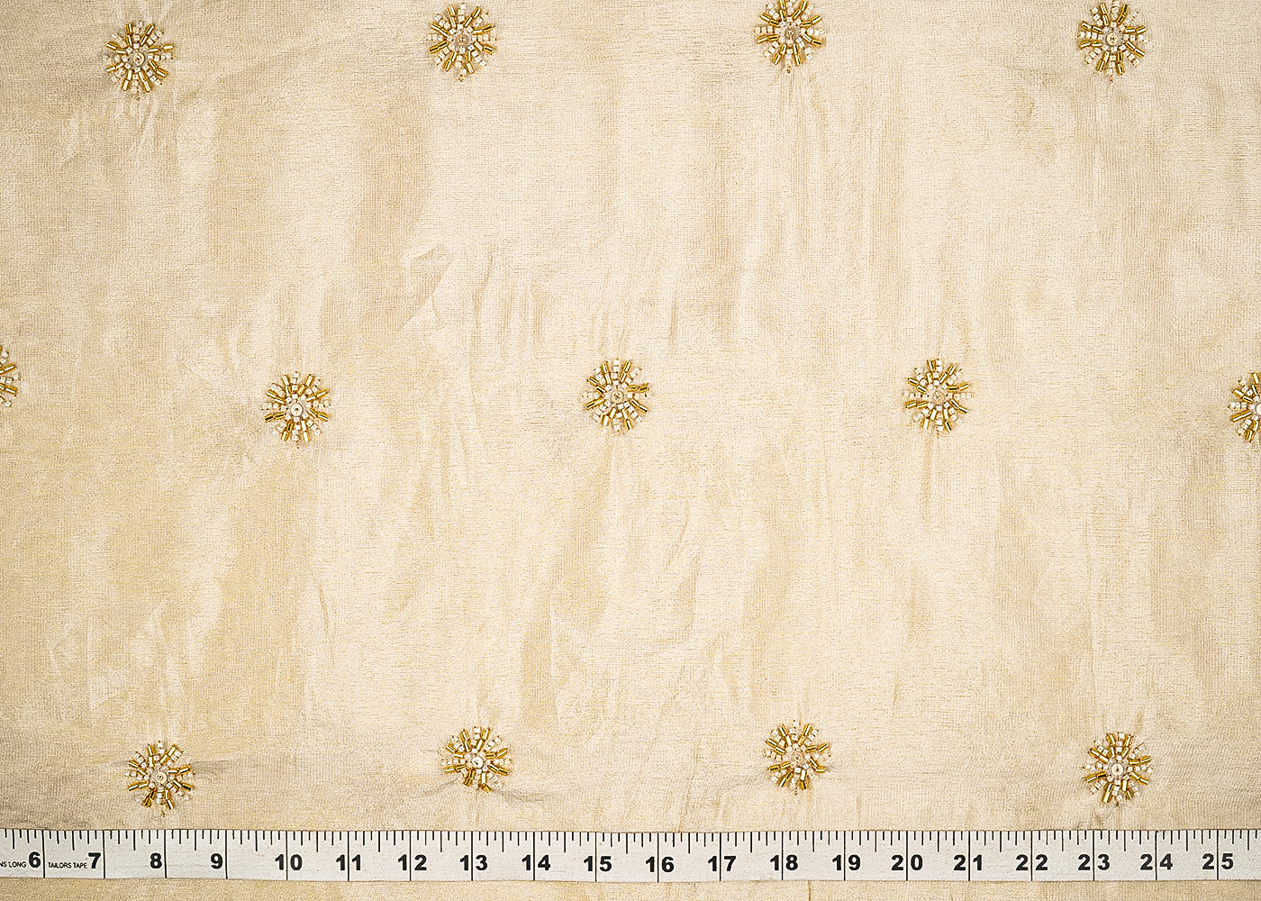 Golden Dyeable Tissue Fabric With All Over Buti Of Sequins, Katdana And Bead Work 21441-measurement-view