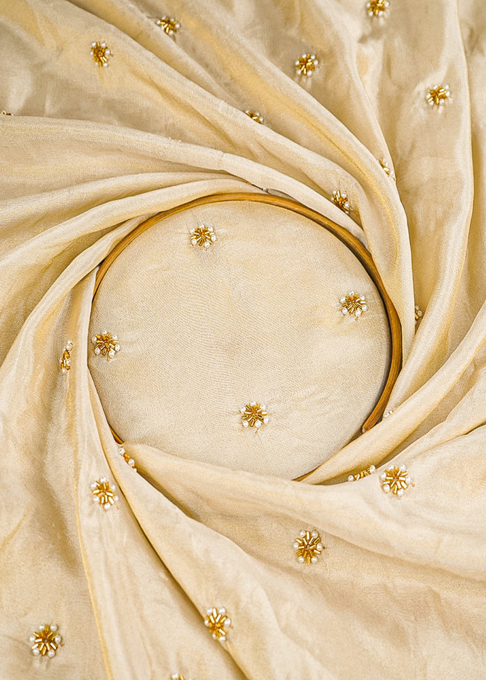 Golden Dyeable Tissue Fabric With All Over Buti Of Katdana And Bead Work 21442-close-view
