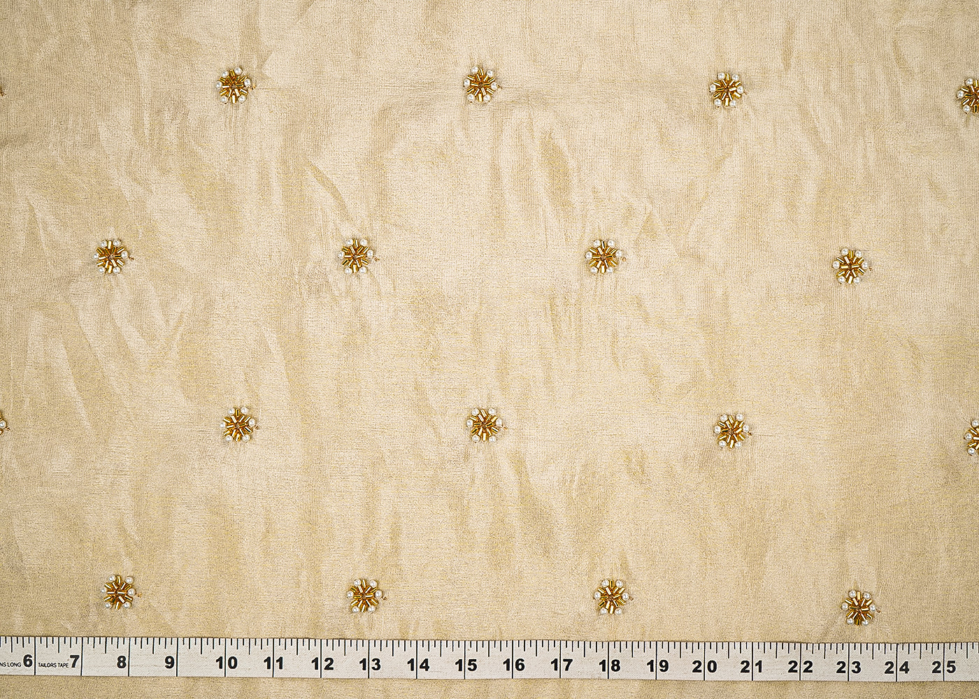 Golden Dyeable Tissue Fabric With All Over Buti Of Katdana And Bead Work 21442-measurement-view
