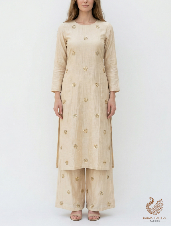 The Noor - Golden Dyeable Tissue Fabric With All Over Buti Of Sequins, Katdana And Bead Work | 21443