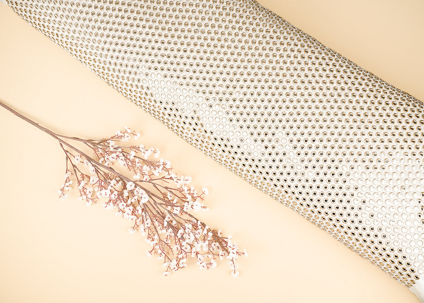 White Dyeable Georgette Fabric With All Over Zari And Faux Mirror Work  21445