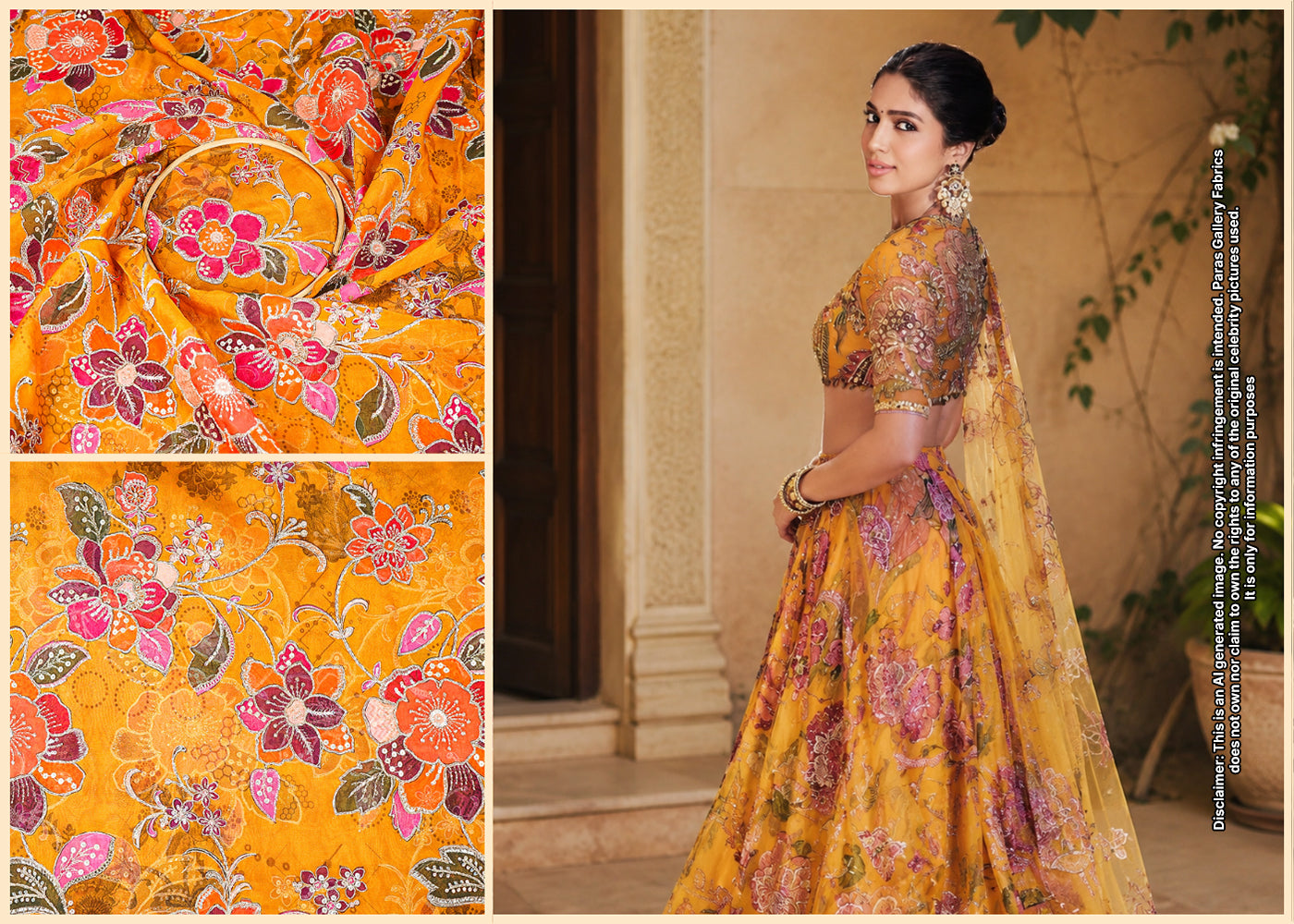 Bhumi Pednekar Inspired Edition | Mustard Embroidered Organza Unstitched Fabric 21455