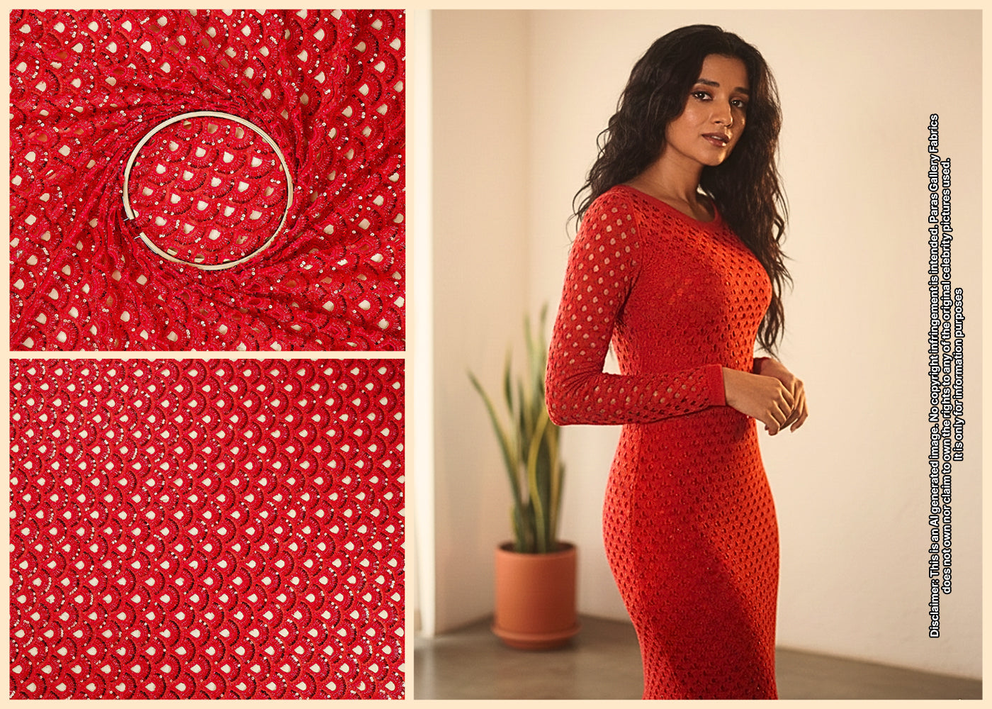 Kanika Mann Inspired Edition | Red Embroidered Net Unstitched Fabric 21456