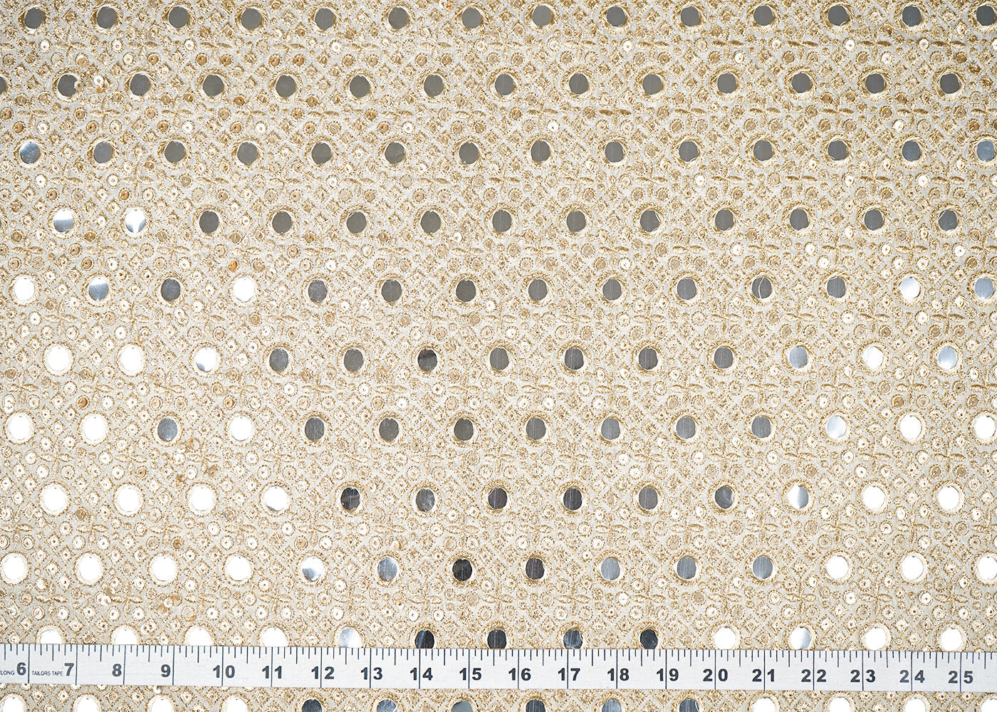 Golden Dyeable Tissue Fabric With All Over Zari, Sequins And Faux Mirror Work 21463