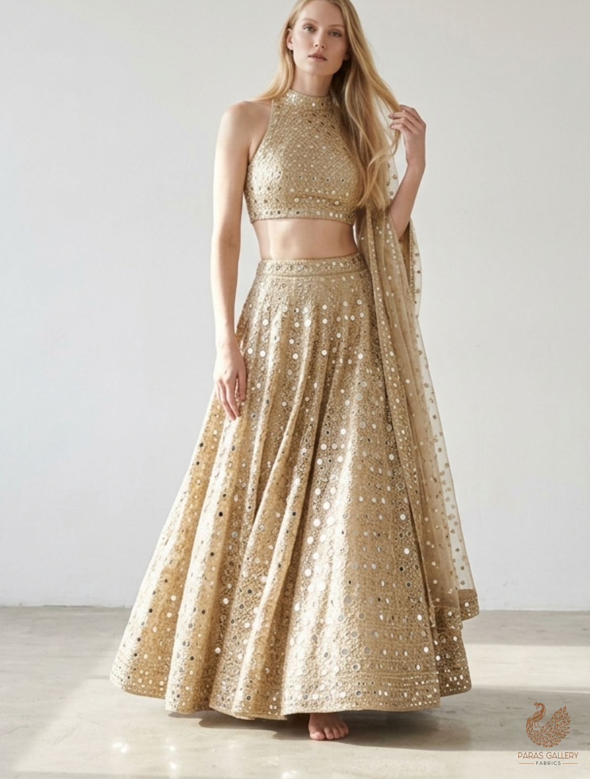 Rakul Preet Inspired Edition | Light Golden Dyeable Embroidered Tissue Unstitched Fabric 21463