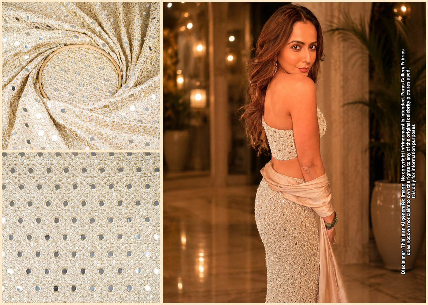 Rakul Preet Inspired Edition | Light Golden Embroidered Tissue Unstitched Fabric 21463
