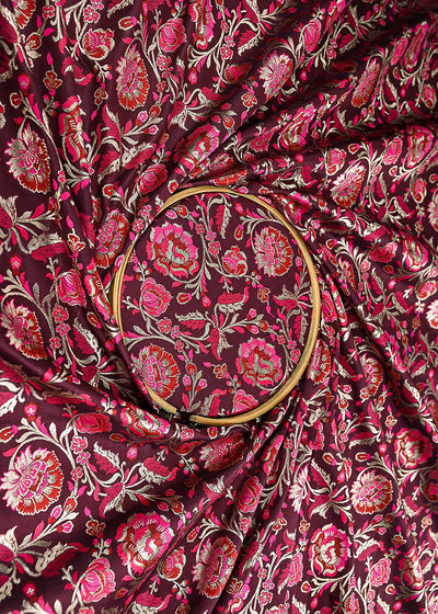 Purple Plum Banarasi Brocade Fabric With All Over Thread And Zari Handloom 21465