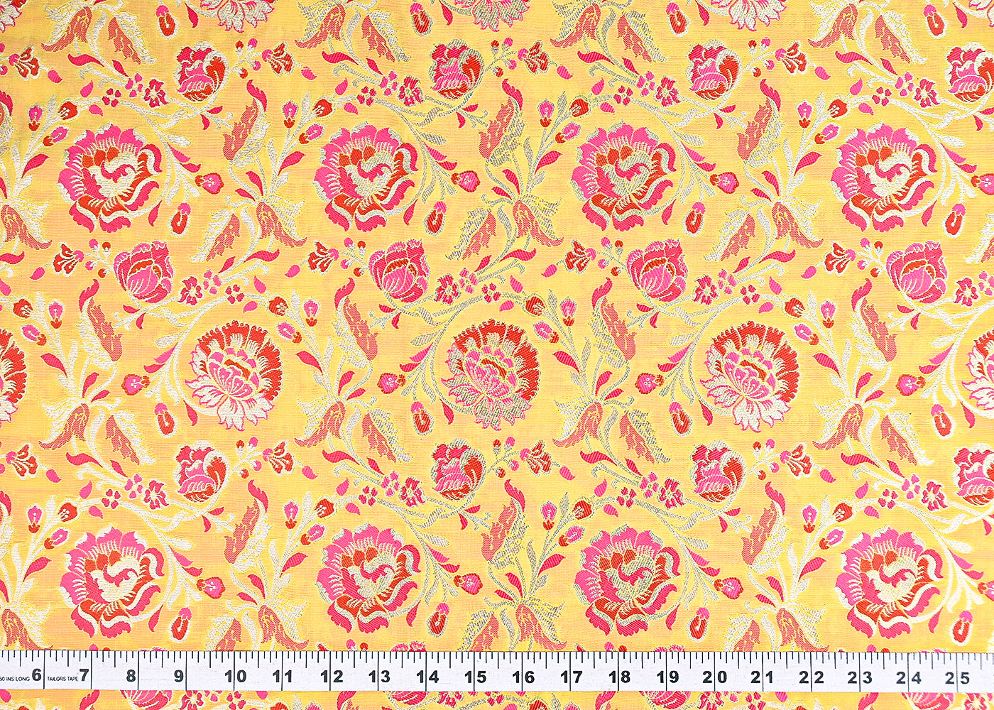 Yellow-Banarasi-Brocade-Fabric-With-All-Over-Thread-And-Zari-Handloom-21468-measurement-view