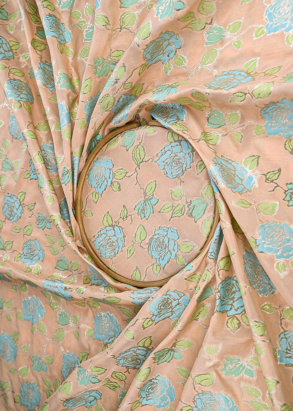 Peach-Banarasi-Brocade-Fabric-With-All-Over-Thread-And-Zari-Handloom-21472-close-view