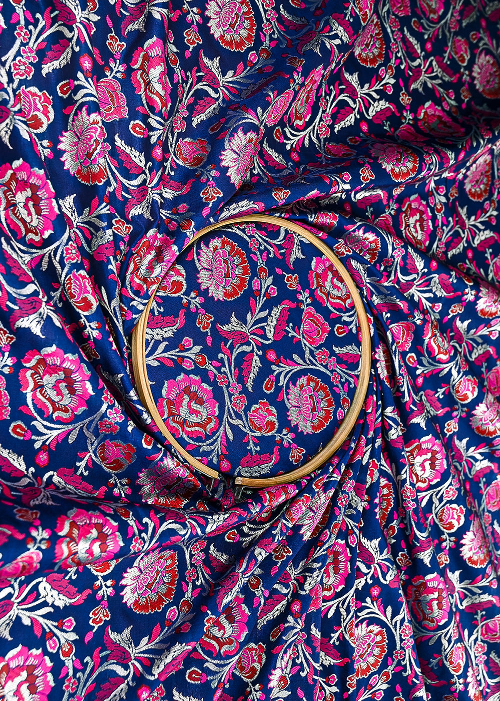 Navy-Blue-Banarasi-Brocade-Fabric-With-All-Over-Thread-And-Zari-Handloom-21474-close-view