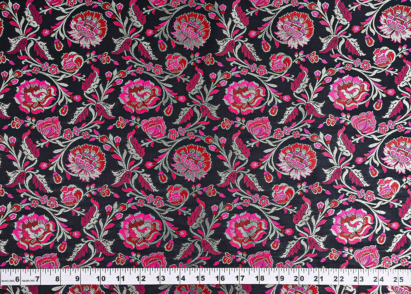Black-Banarasi-Brocade-Fabric-With-All-Over-Thread-And-Zari-Handloom-21475-measurement-view