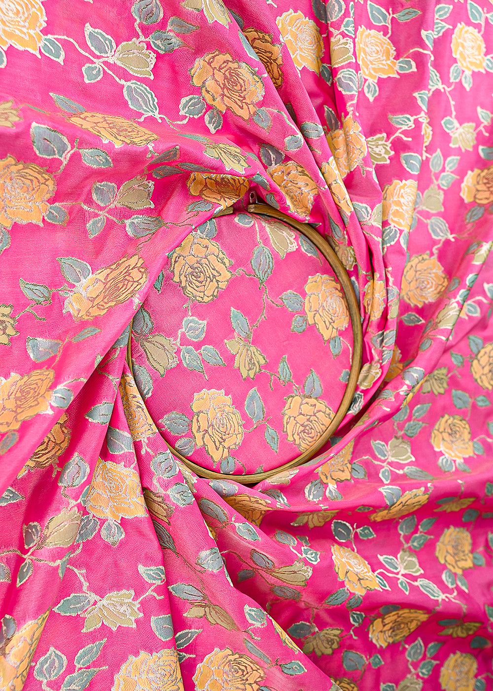 Barbie-Pink-Banarasi-Brocade-Fabric-With-All-Over-Thread-And-Zari-Handloom-21476-close-view