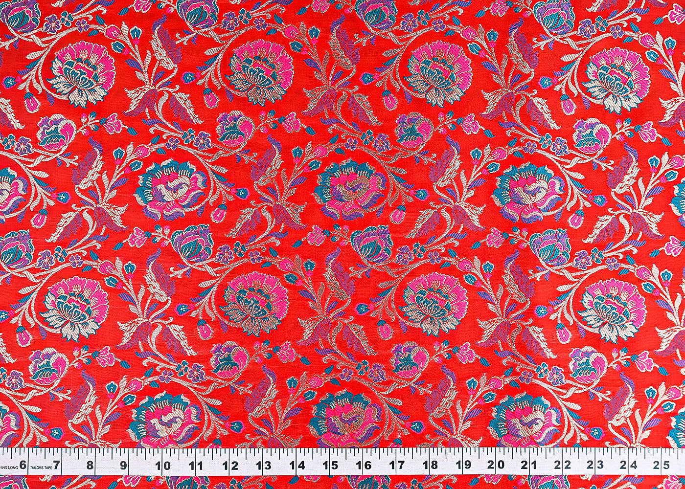 Red-Banarasi-Brocade-Fabric-With-All-Over-Thread-And-Zari-Handloom-21478-measurement-view