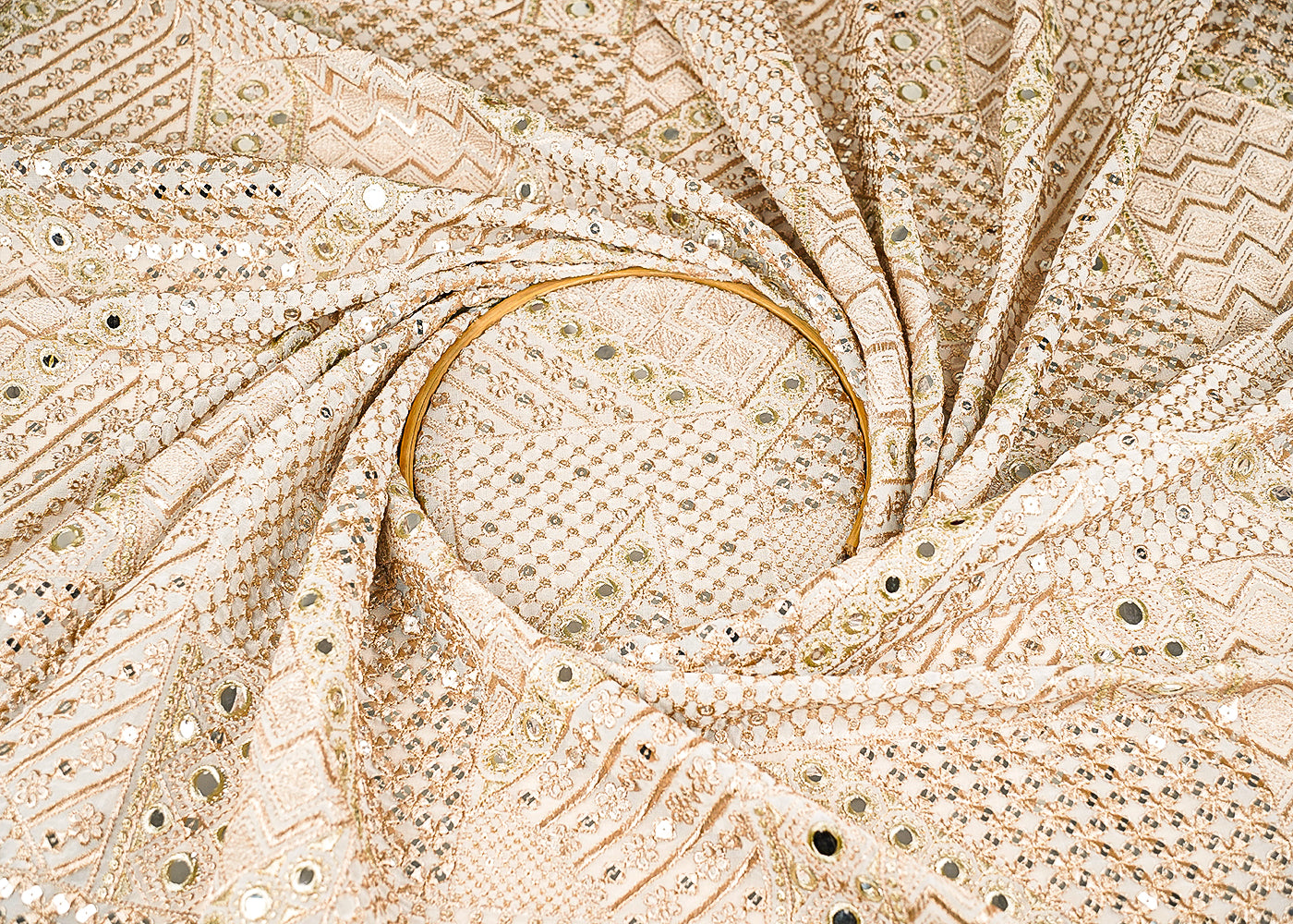 White Dyeable Georgette Fabric With All Over Zari, Faux Mirror And Sequins Work 21482