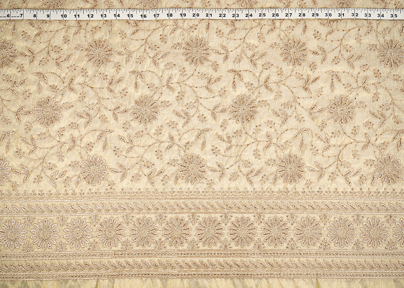 Golden Dyeable Tissue Fabric With All Over Zari And Katdana Work With One Side Border 21487