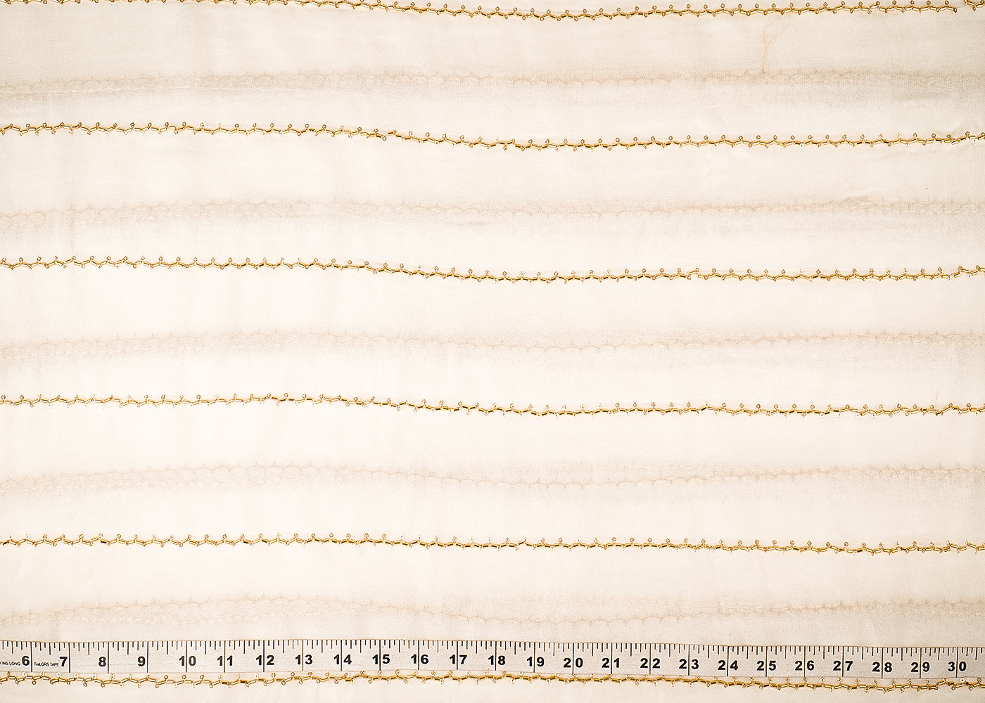 White Dyeable Georgette Fabric With All Over Stripes of Sequins And Katdana Work 21490