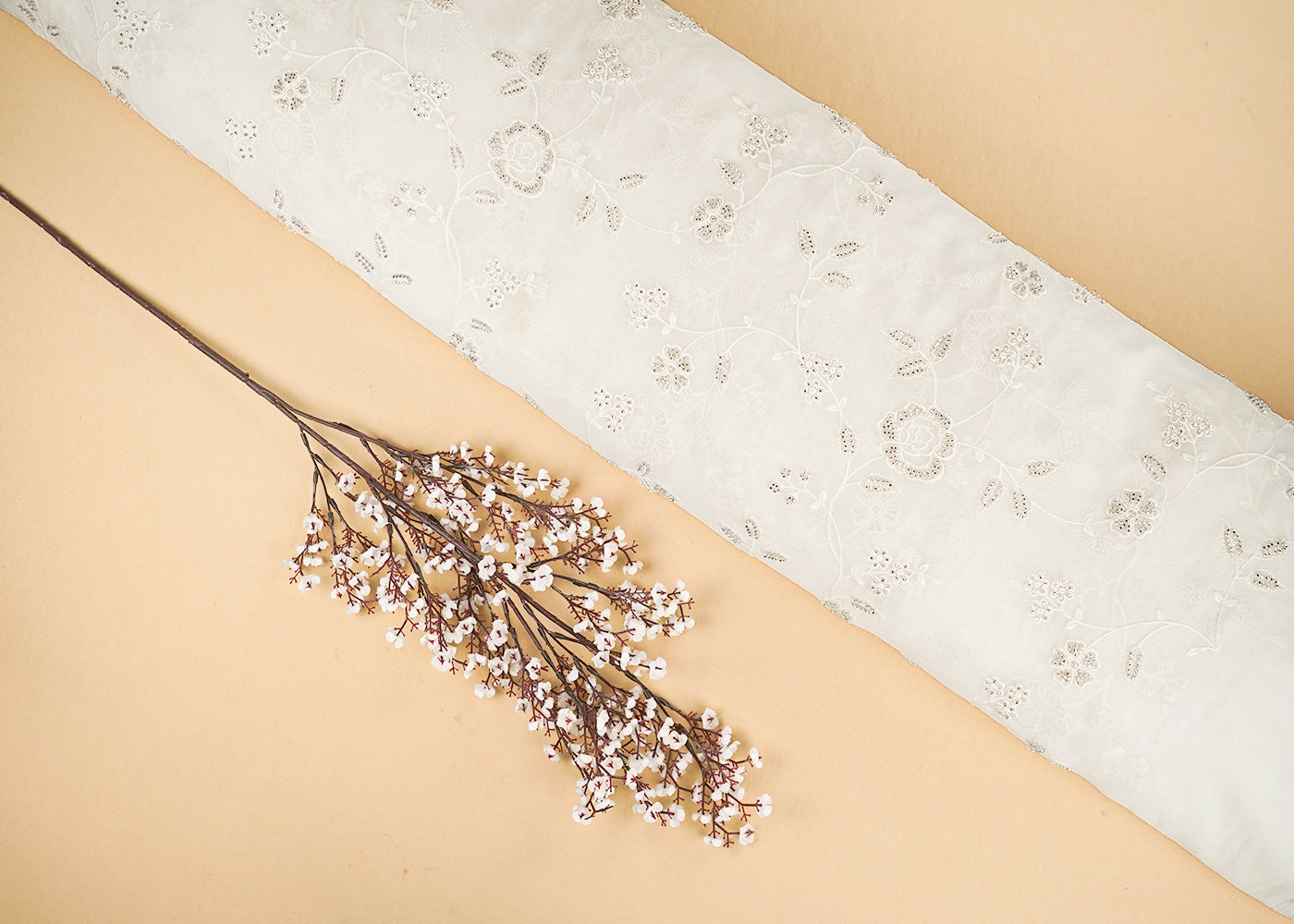 White Dyeable Georgette Fabric With All Over Thread And Katdana Work 21492