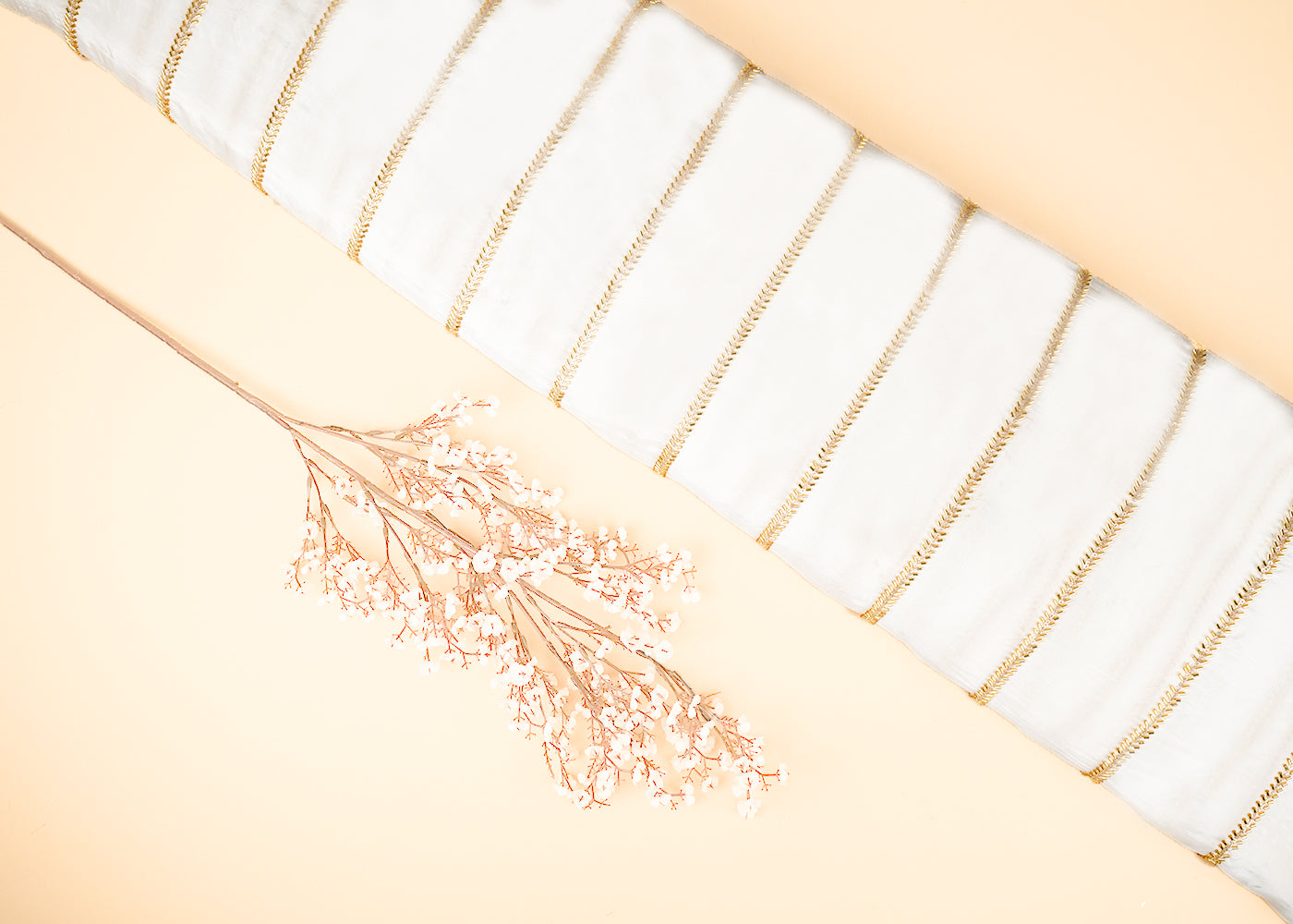 White Dyeable Organza Fabric With All Over Sequins And Katdana Work 21497