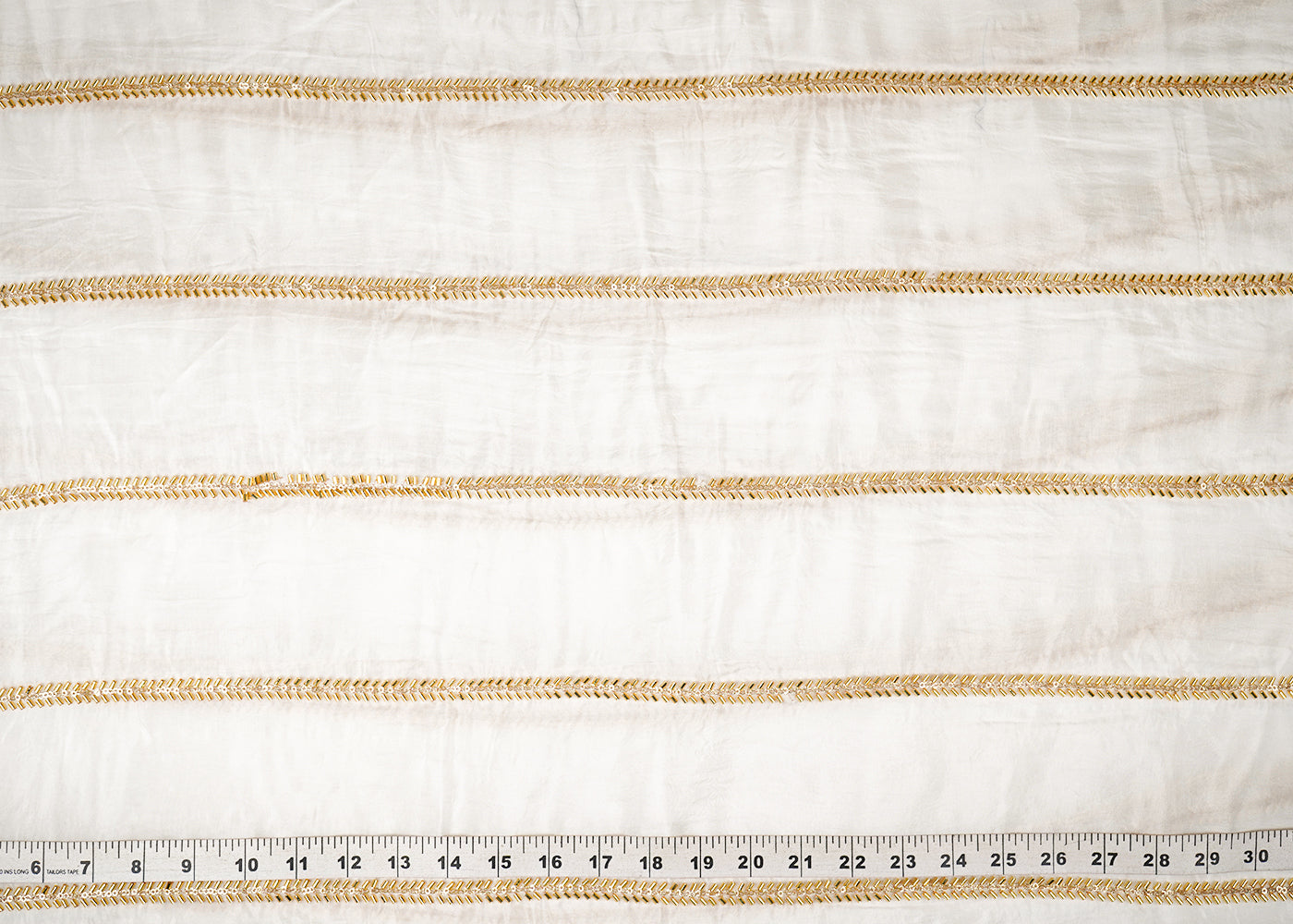 White Dyeable Organza Fabric With All Over Sequins And Katdana Work 21497