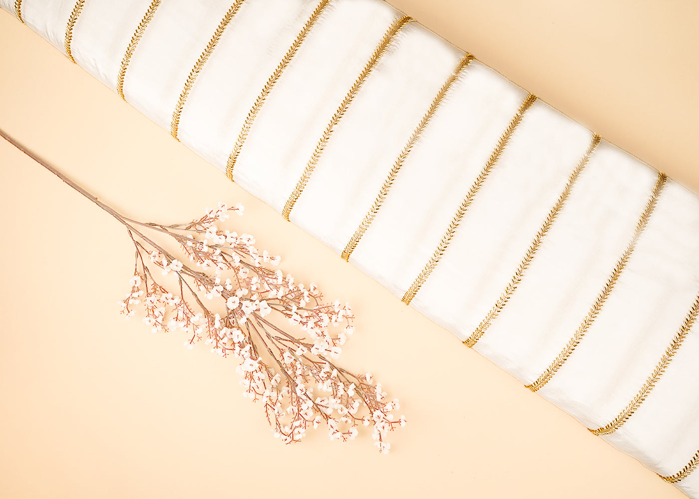 White Dyeable Crepe Fabric With All Over Sequins And Katdana Work 21498