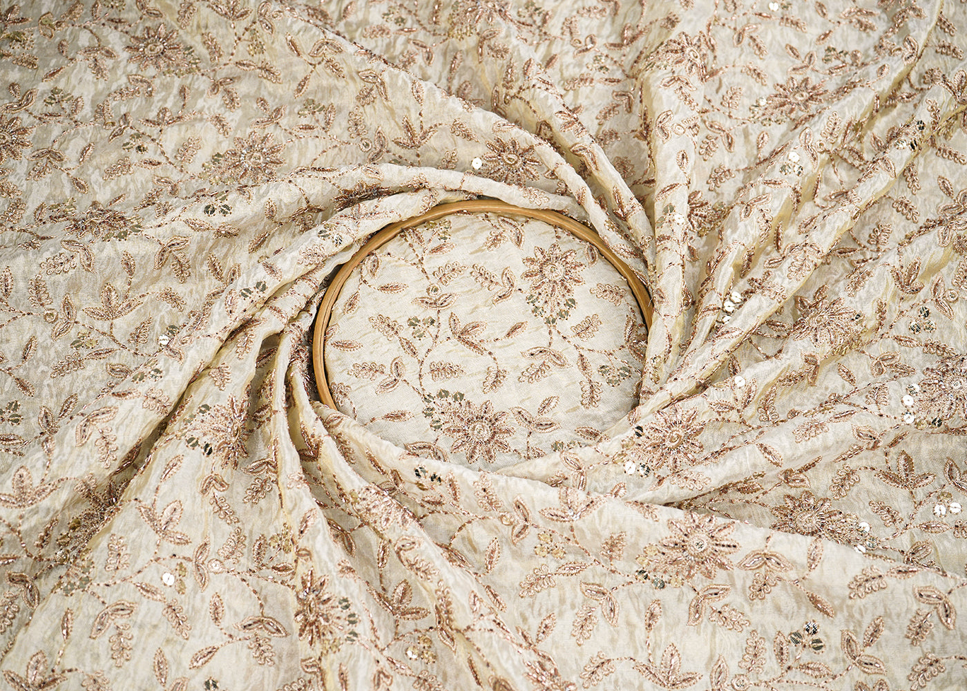 Golden Dyeable Tissue Fabric With All Over Zari, Sequins And Beads Work 21511