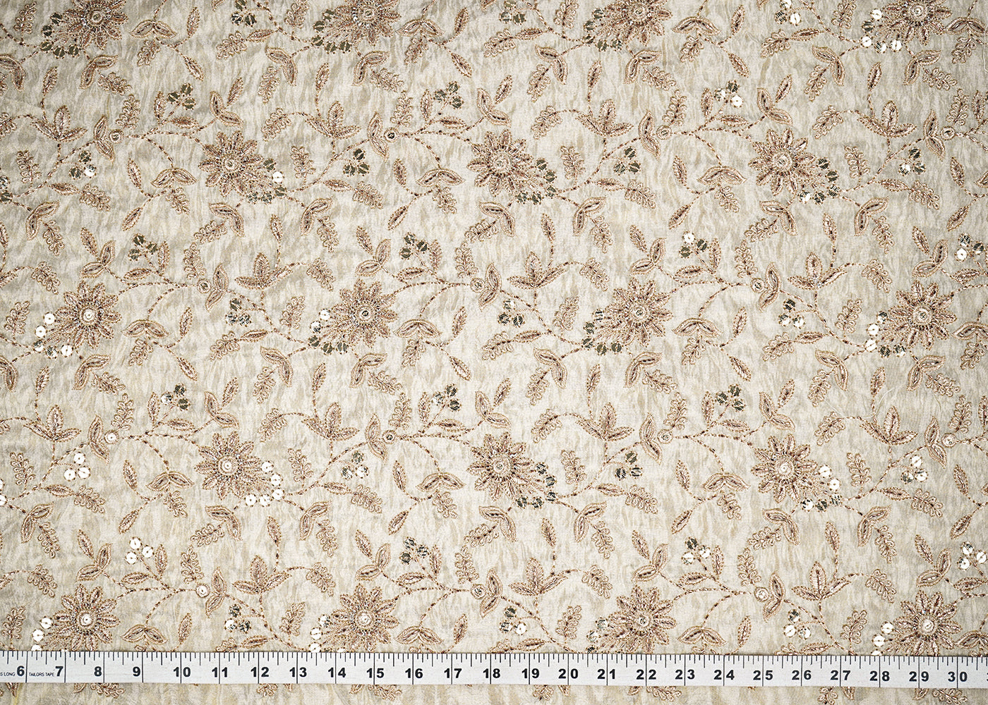 Golden Dyeable Tissue Fabric With All Over Zari, Sequins And Beads Work 21511