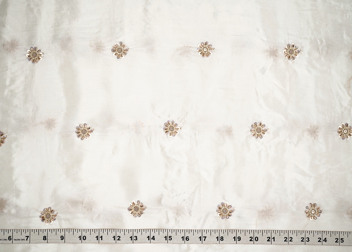 White Dyeable Crepe Fabric With All Over Buti Of Katdana, Sequins And Bead Work 21514