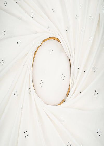 The Noor - White Dyeable Cotton Fabric With All Over Faux Mirror And Thread Work | 21516