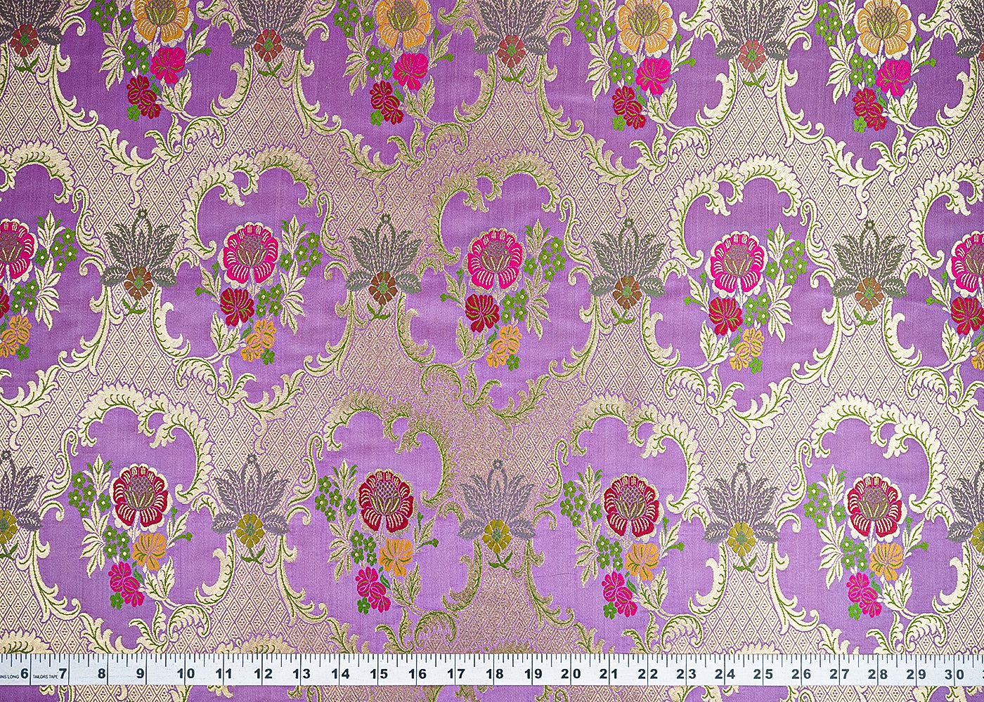 Lavender Pure Banarasi Brocade Fabric With All Over Thread And Zari Handloom 21526