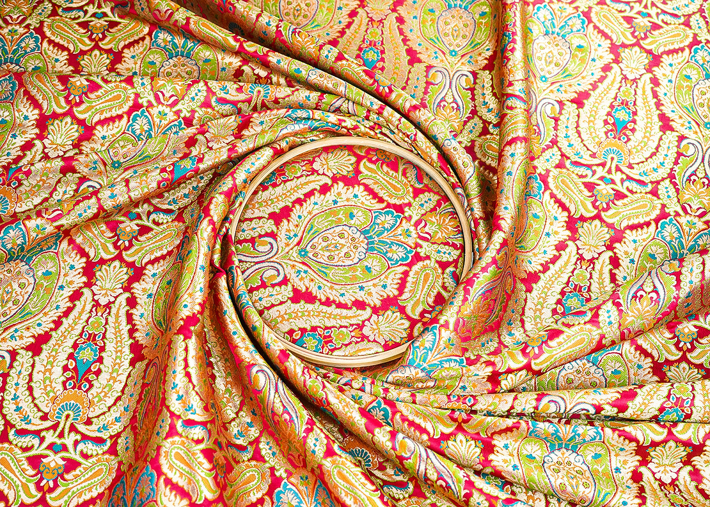 Pink Pure Banarasi Brocade Fabric With All Over Thread And Zari Handloom 21530