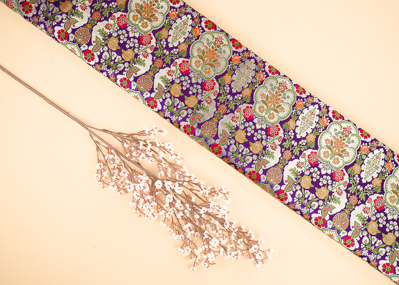 Purple Pure Banarasi Brocade Fabric With All Over Thread And Zari Handloom 21532