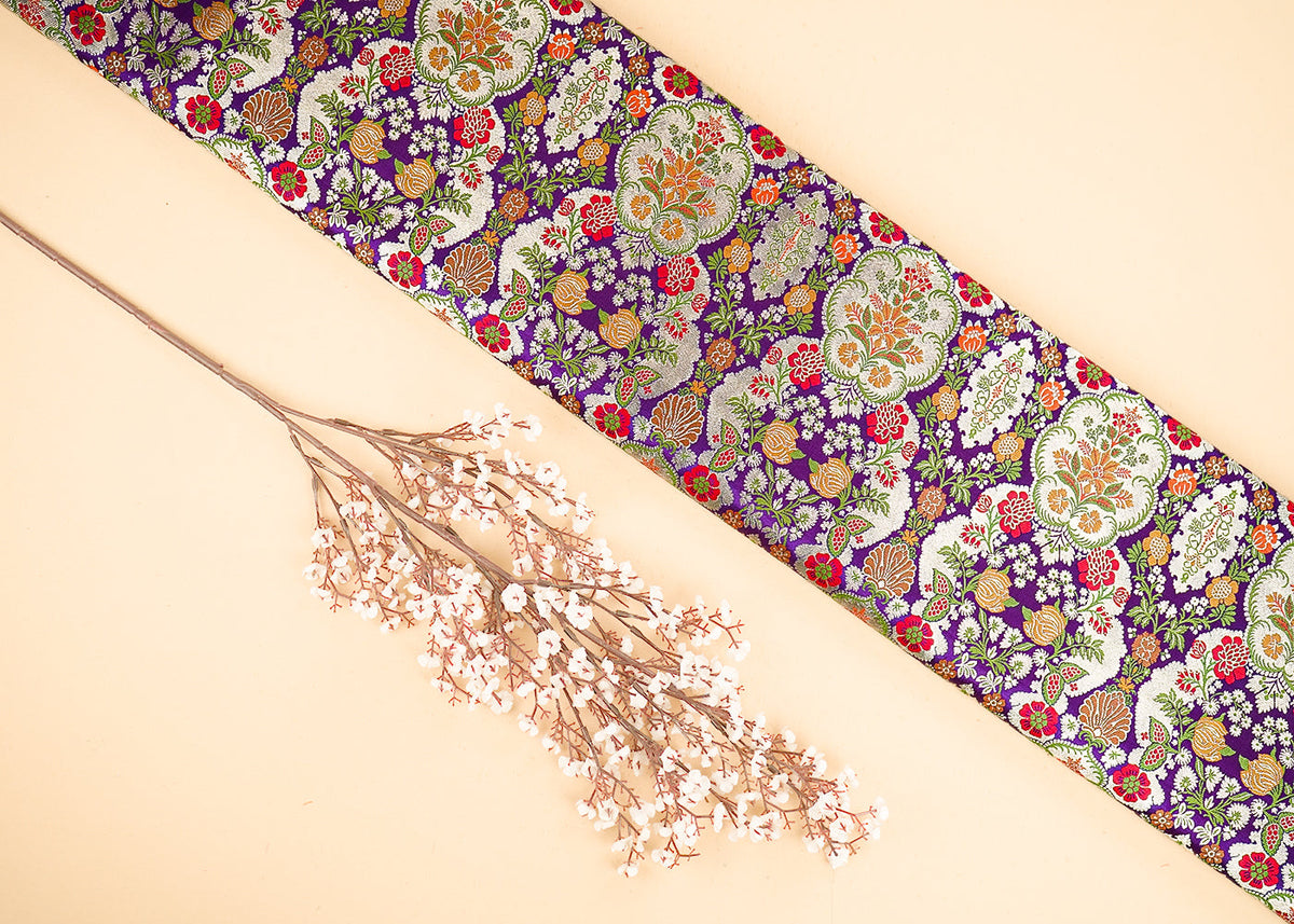 Purple Pure Brocade Fabric With Thread & Zari Handloom 21532