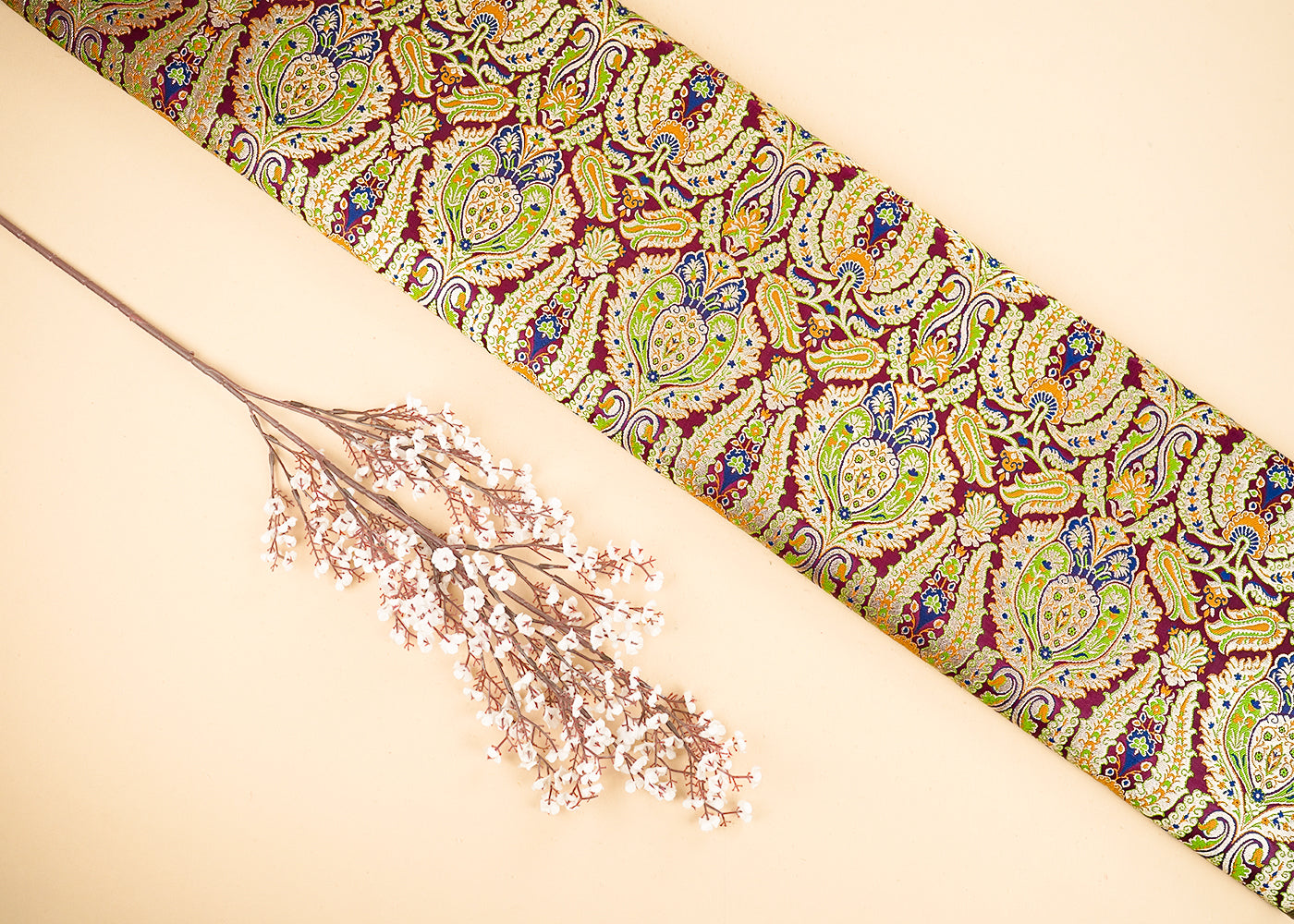 Maroon Pure Banarasi Brocade Fabric With All Over Thread And Zari Handloom 21533