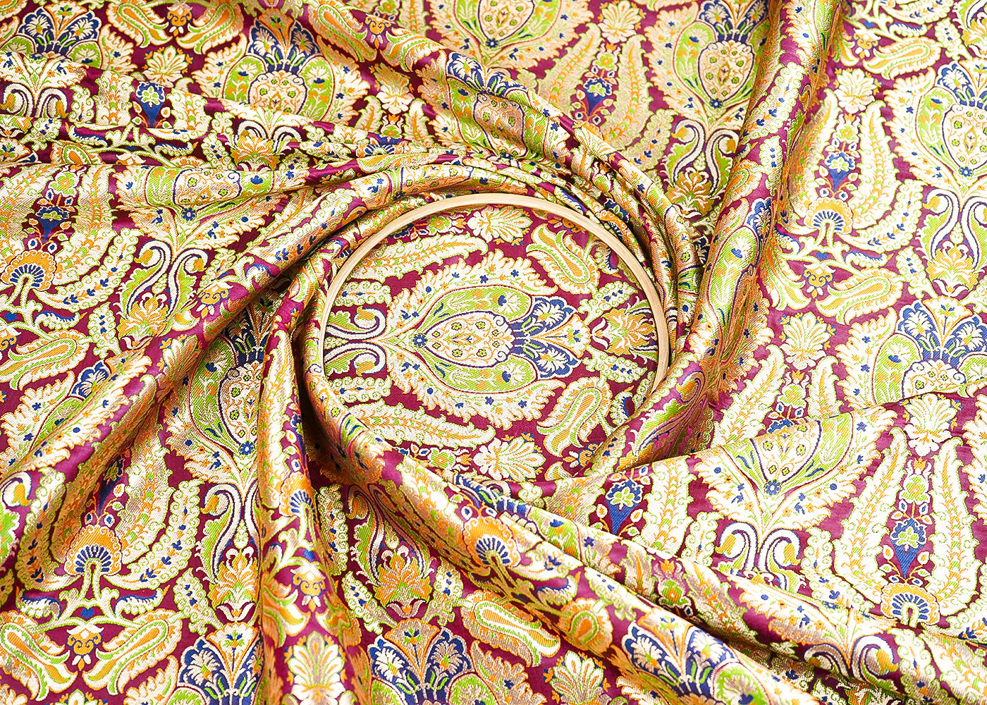 Maroon Pure Banarasi Brocade Fabric With All Over Thread And Zari Handloom 21533