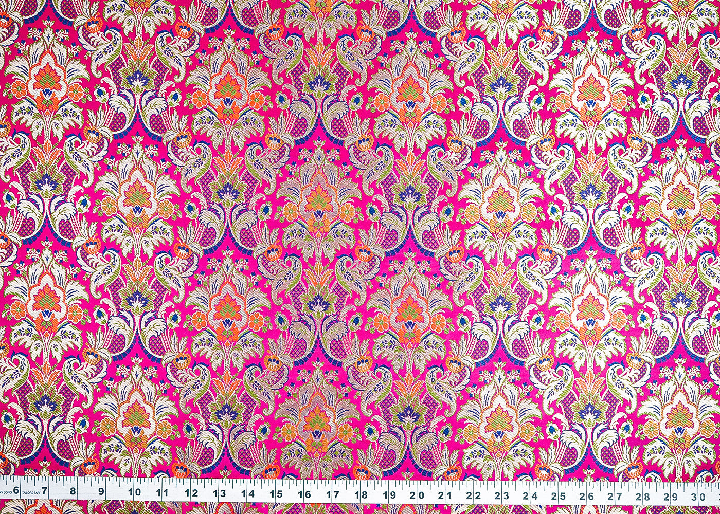 Rani Pink Pure Banarasi Brocade Fabric With All Over Thread And Zari Handloom 21535