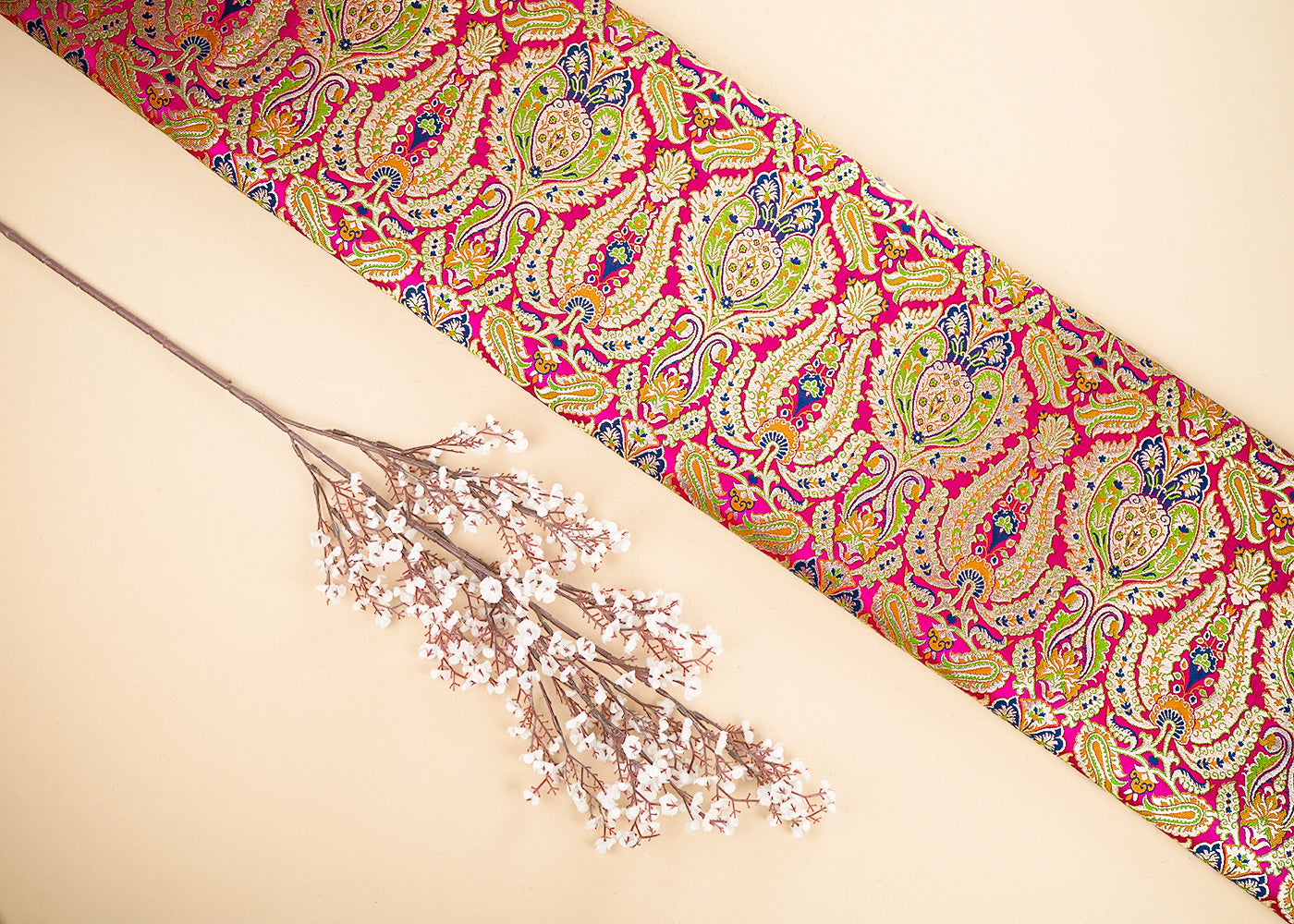 Rani Pink Pure Banarasi Brocade Fabric With All Over Thread And Zari Handloom 21537