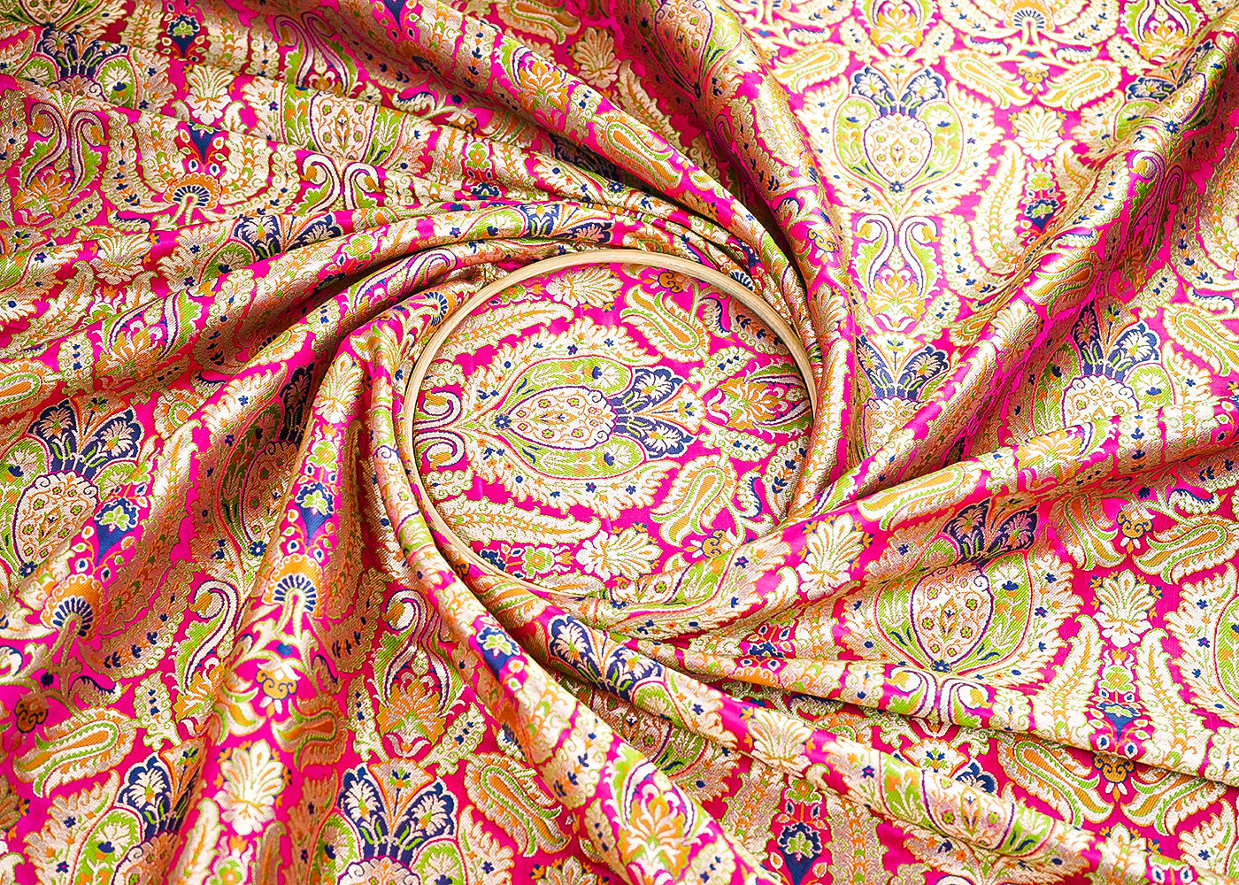 Rani Pink Pure Banarasi Brocade Fabric With All Over Thread And Zari Handloom 21537