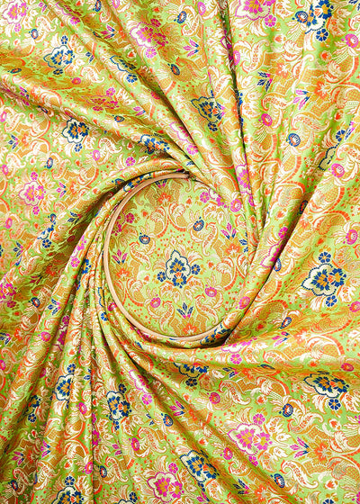 Pista Green Pure Banarasi Brocade Fabric With All Over Thread And Zari Handloom 21539