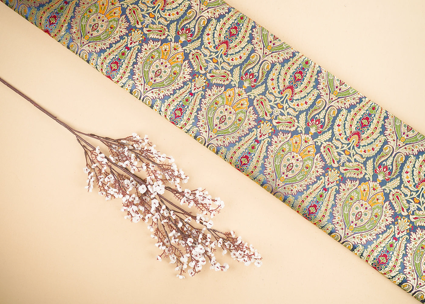 Grey Pure Banarasi Brocade Fabric With All Over Thread And Zari Handloom 21543