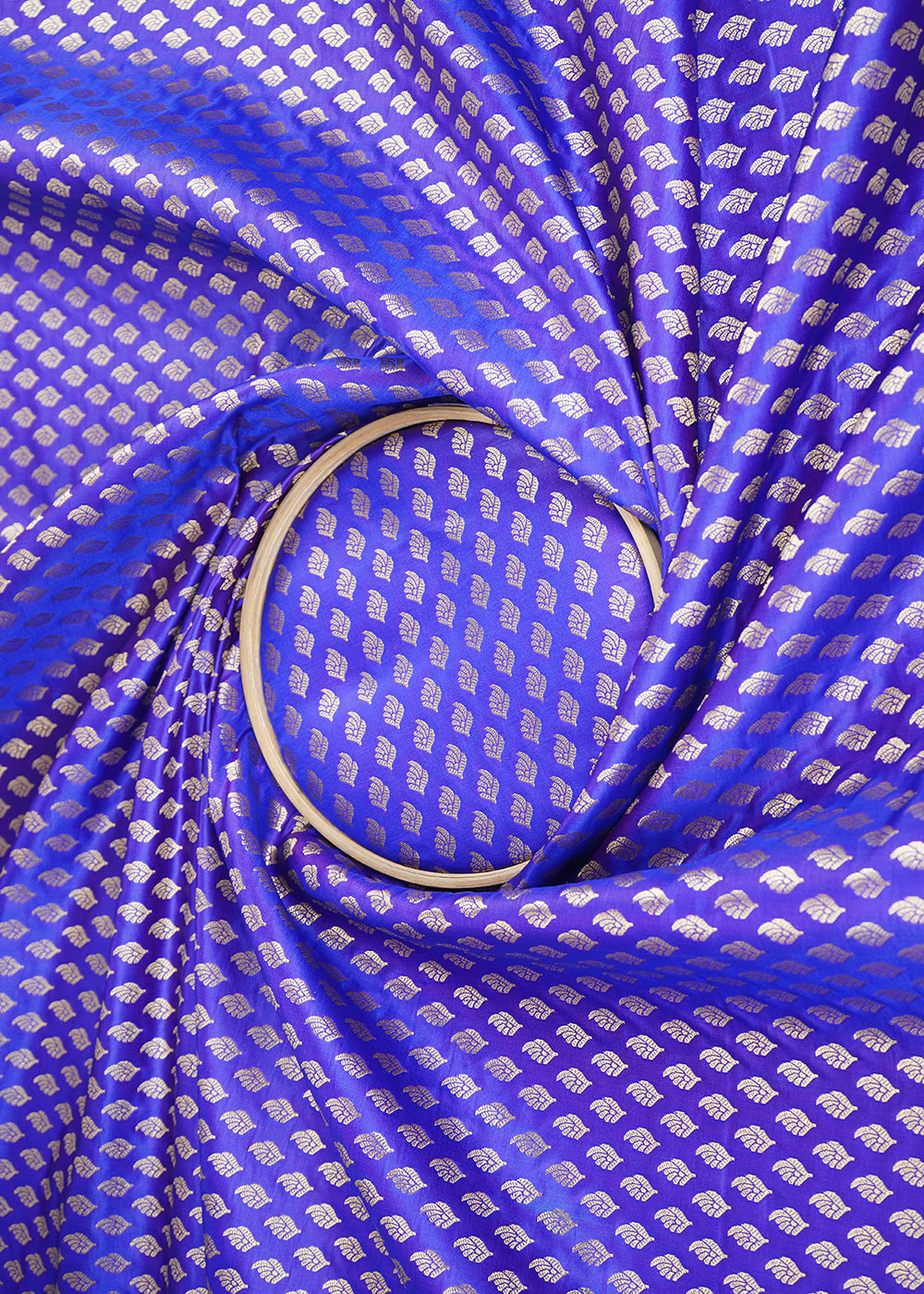 Blue-Banarasi-Brocade-Fabric-With-All-Over-Golden-Zari-Handloom-21544-close-view